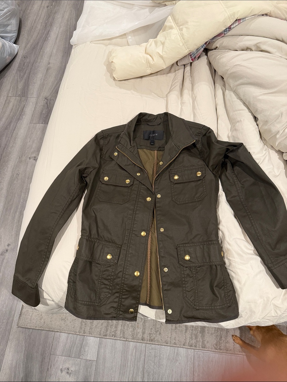 J. Crew Olive Green Utility Jacket with Gold Hardware